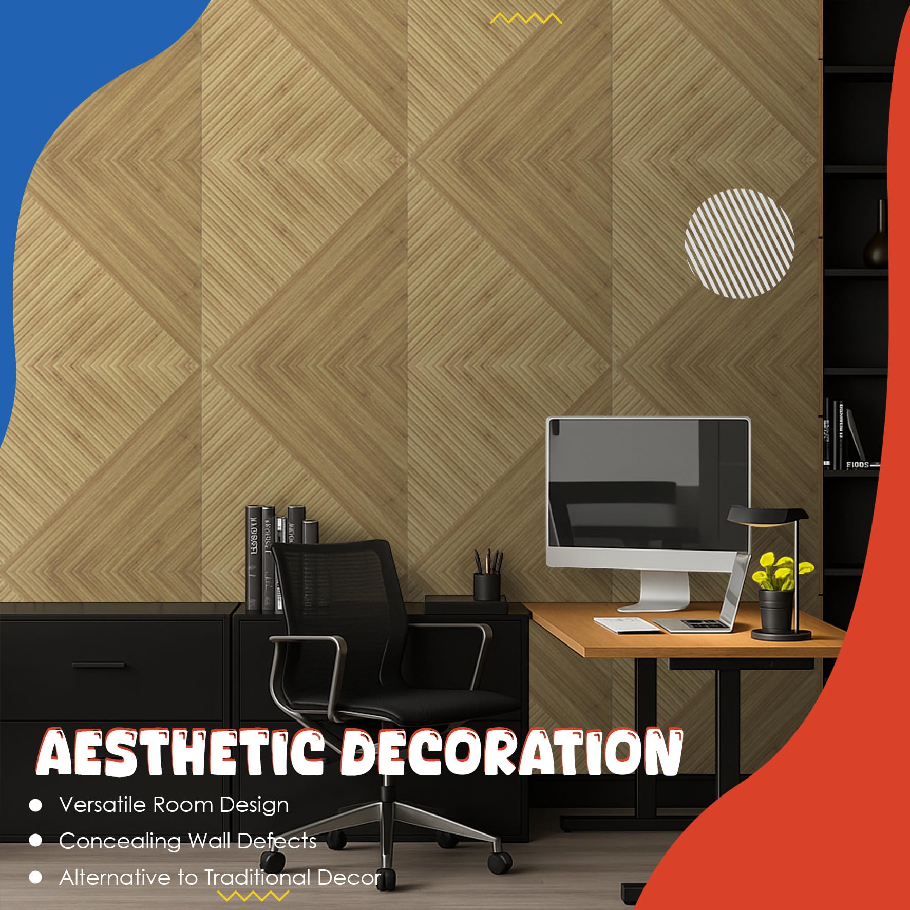 Pannelli acustici, confezione da 6 pannelli insonorizzanti, 50 x 50 cm, grandi, decorativi fonoassorbenti, trattamento acustico, autoadesivi, per casa, studio, ufficio, Light SymmetryLuxe