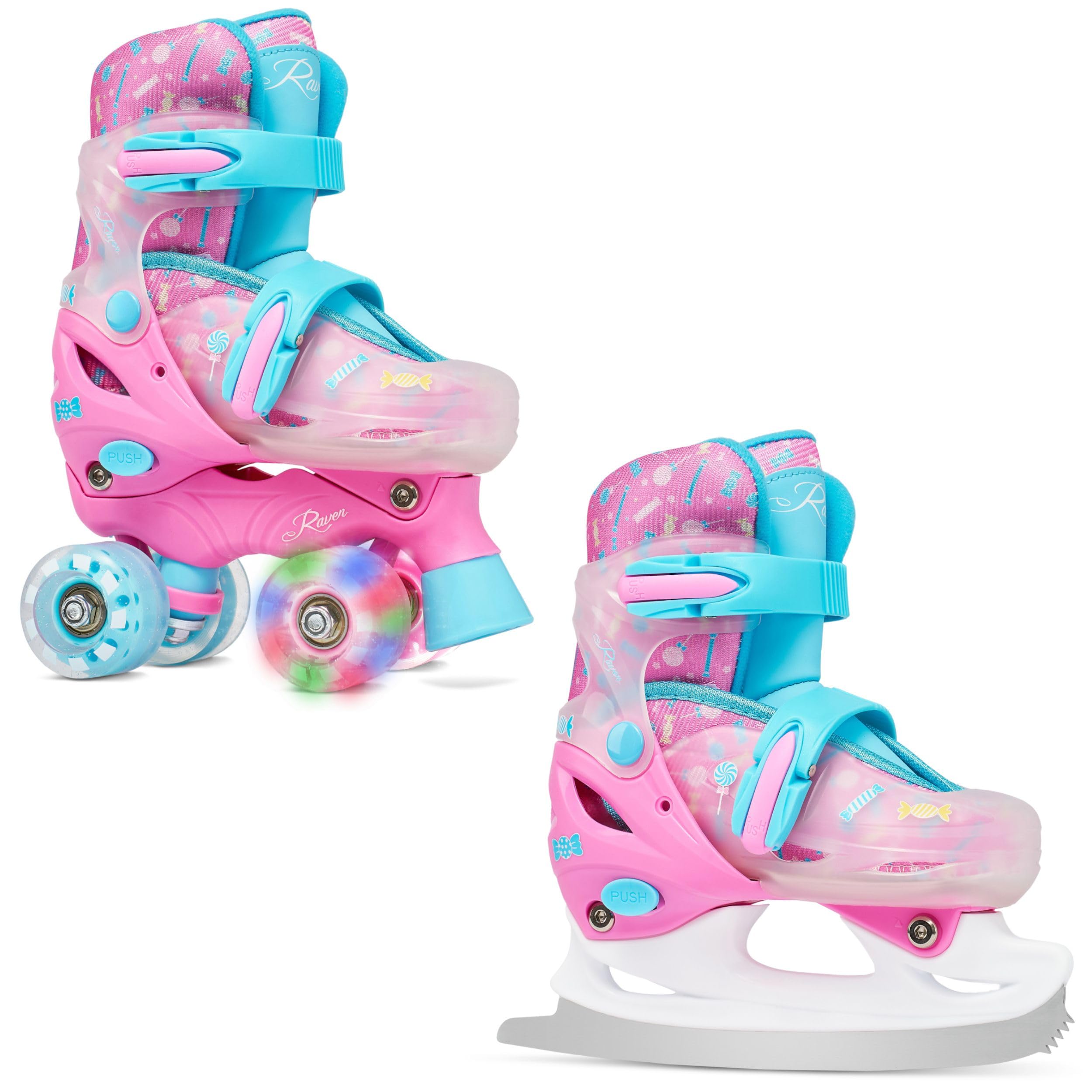 Raven - Roller en Ligne Patin Caramell du 34 au 37 + Patin à Glace Adulte Enfant Mixte Taille Ajustable Menthe/Rose Raven