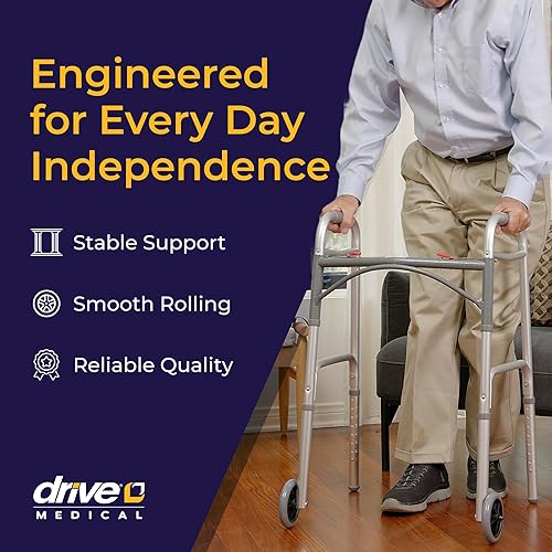 Miniatura 2 de Drive Medical 10210-1 Andador plegable de lujo de dos botones con ruedas de 5 pulgadas
