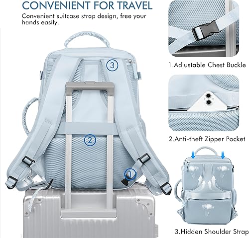 Miniatura 7 de Mochila de viaje de cabina aprobada por aerolíneas Beraliy para hombres y mujeres, Azul-claro, X-Grande, Mochilas de viaje