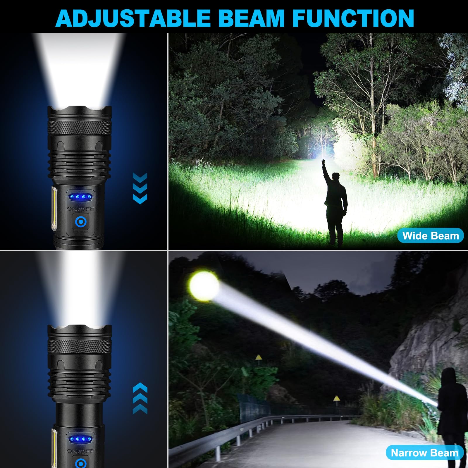 Paquete de 2 linternas LED recargables de alto lúmenes, linterna súper brillante de 90,000 lm, luz de flash potente ajustable con luz COB y 8 modos, linterna de mano impermeable para el hogar, camping