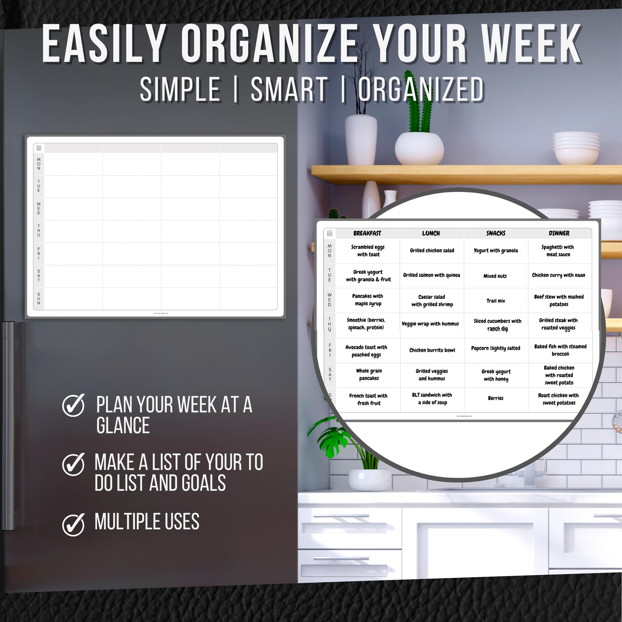 Magnetic A3 All-in-One Planner for Fridge | Weekly Meal, Fitness & Schedule Organizer | Dry Erase Whiteboard | Reusable Family Planner | Full Magnetic Backing | Includes Black Dry Wipe Pen (Mono) - Image 4