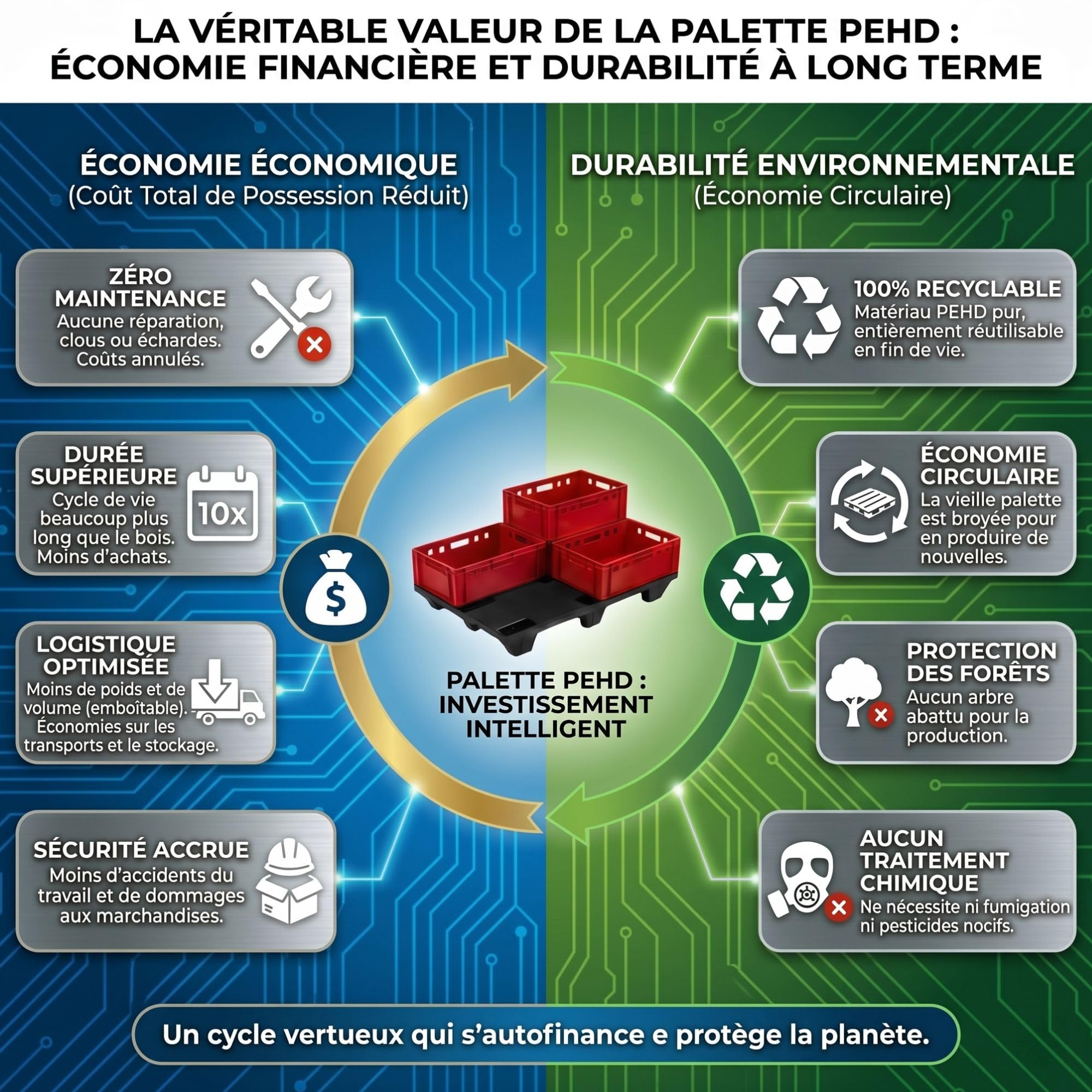 IMJ-Global - Palette Plastique 80x120 cm HDPE, Palettes Empilables de 9 pieds, Chaque Palette Possède une Certification Alimentaire et une Capacité de Charge Maximale de 2500 KG (1 Palettes)