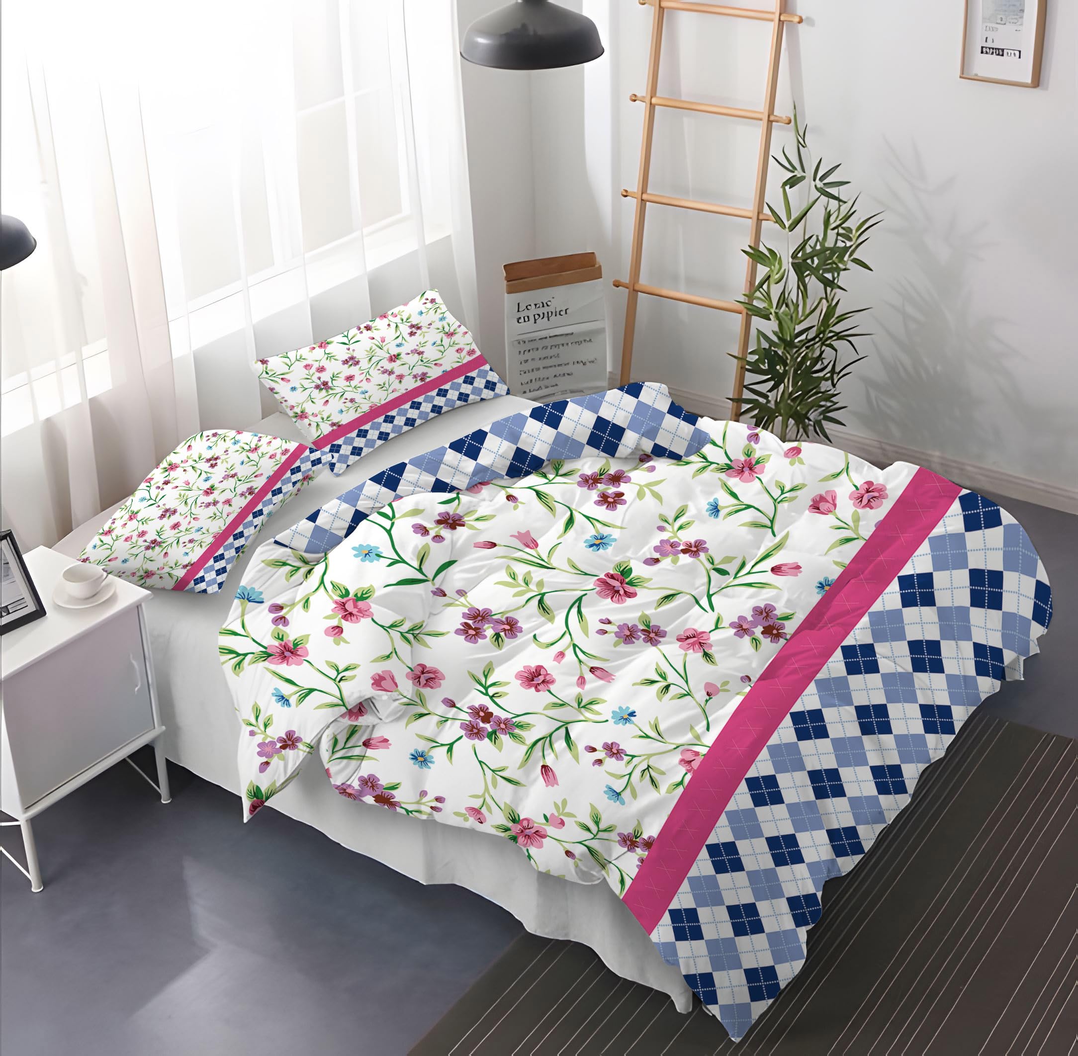 Copriletto Matrimoniale Estivo Fiori Copripiumino Matrimoniale In Morbida Microfibra Copriletto Matrimoniale Con ​Zip Invisibile,Set Copripiumino Matrimoniale,2 Federe 50 X 75 Cm (260X240Cm)