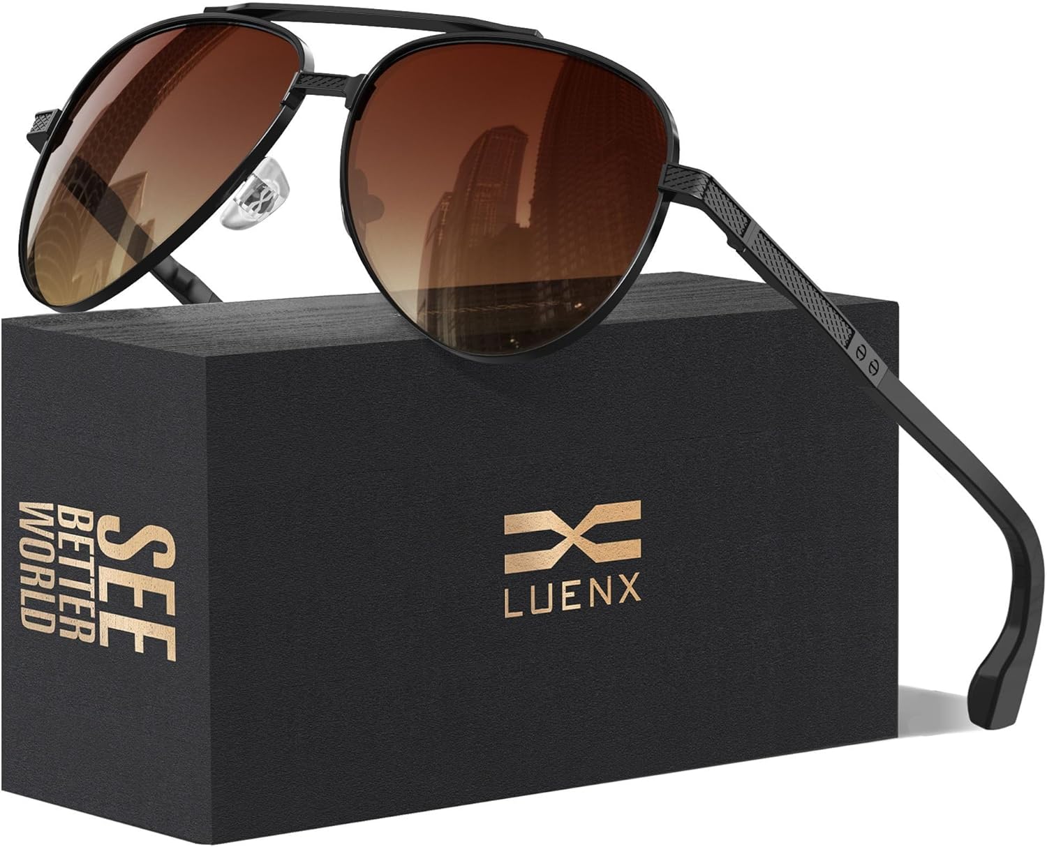 LUENX Aviator Sunglasses for Men Women Polarized, Driving Trendy Retro Sun Glasses UV400 Protection With Accessories 60mm