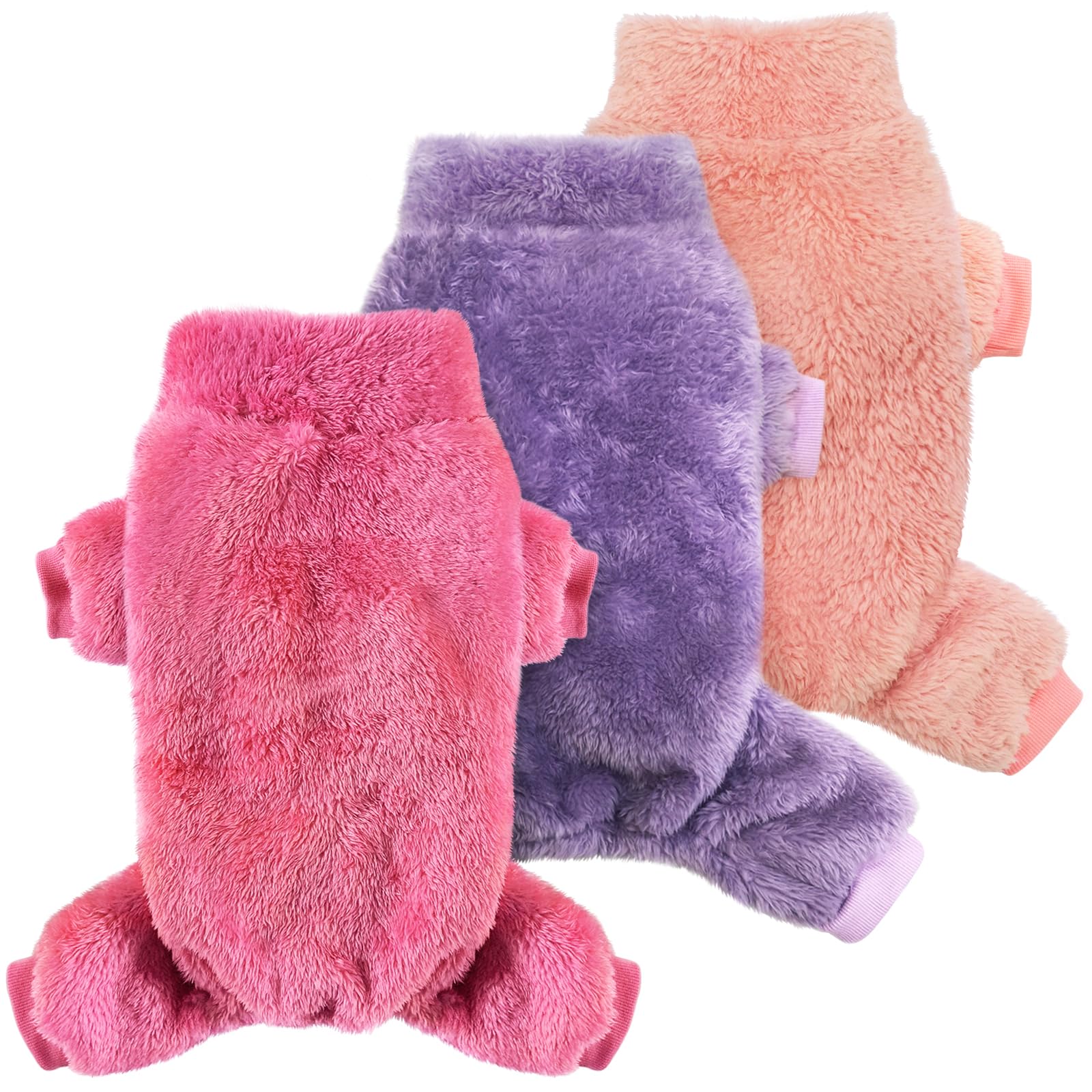 Idepet 3 Pack Fuzzy Velvet Dog Pajamas, Plush Dog Sweater Onesie Soft Pet Clothes Winter Outfit Doggy Pjs Puppy Jumpsuit, Cat Coat, Small — image 1