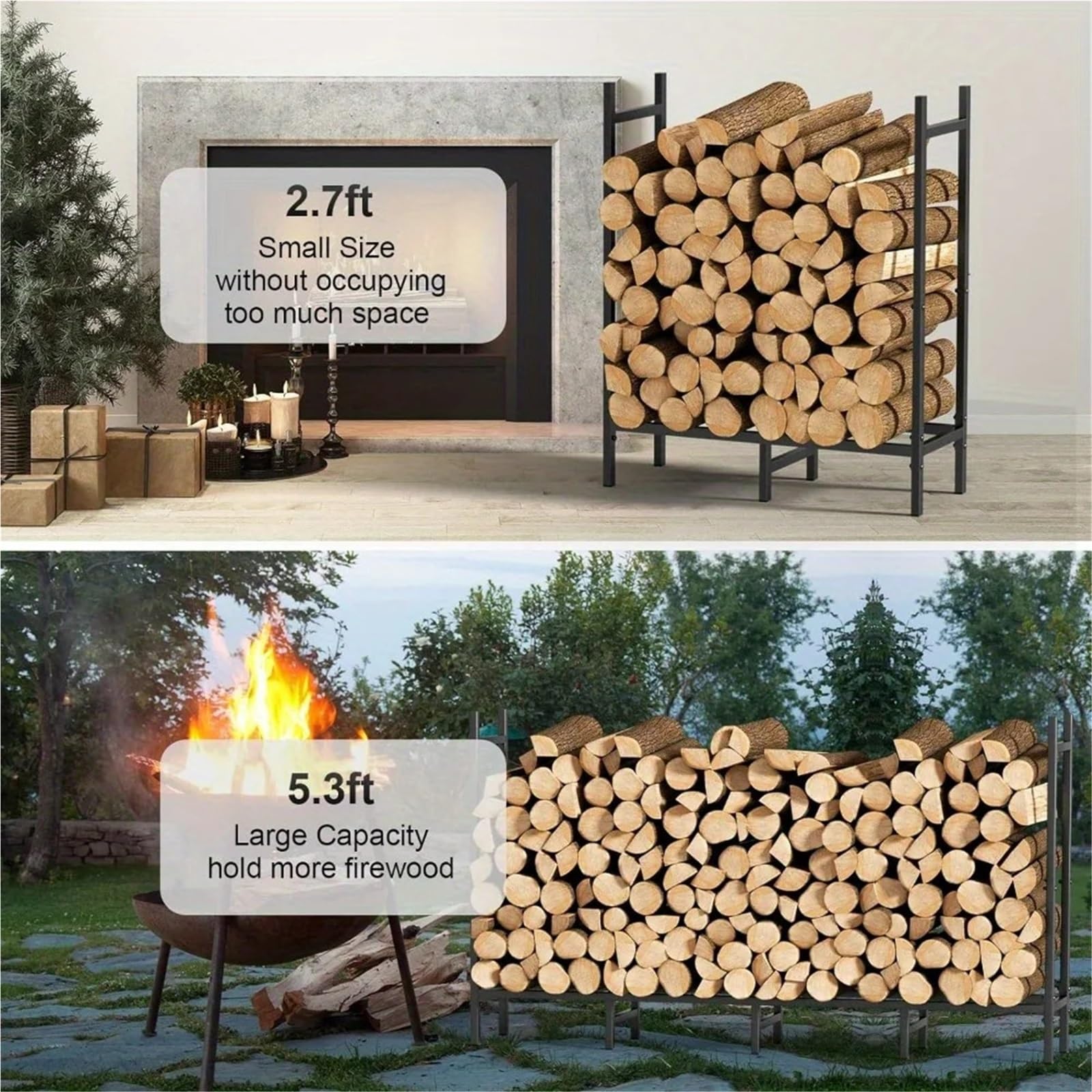 Porta legna da ardere Portalegna in metallo resistente regolabile da 4 piedi/5,3,9 piedi for lo stoccaggio della legna for caminetti interni/esterni(5.3ft Firewood Rack)