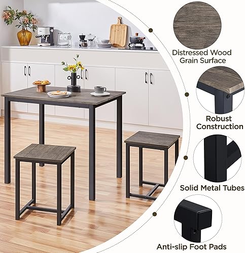 Miniatura 4 de Yaheetech Juego de mesa de comedor de 3 piezas, juegos de mesa y sillas de cocina para 2 personas, mesa compacta con 2 taburetes y diseño de ahorro