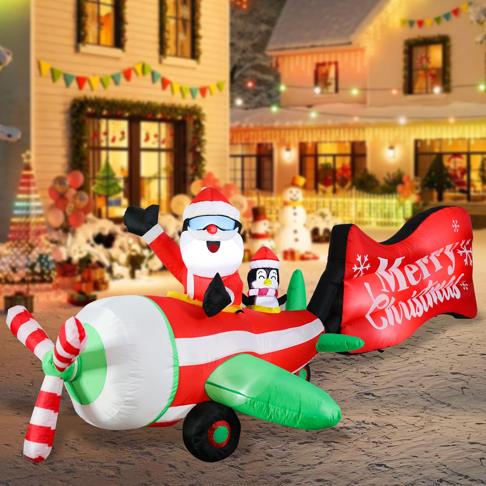 MUMTOP 10FT Christmas Inflatable Outdoor Decor, Santa Claus with Airplane