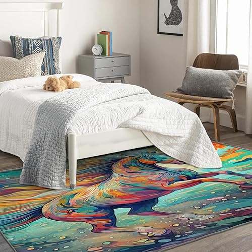 Miniatura 3 de Alfombras de caballo de 3 x 4 pies para entrada, dormitorio, sala de estar, animales de fantasía, lavables, antideslizantes, suaves, de pelo bajo,