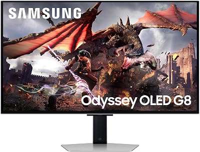 Samsung Monitor Gaming Odyssey OLED G8 (S32DG802), Flat, 32”, 3840×2160 (UHD 4K), 16:9, HDR10+, QD-OLED Glare Free, 240Hz, 0,03ms (GtG), Compatibilità G-Sync, HDMI, USB, DP, HAS, Pivot, Gaming Hub