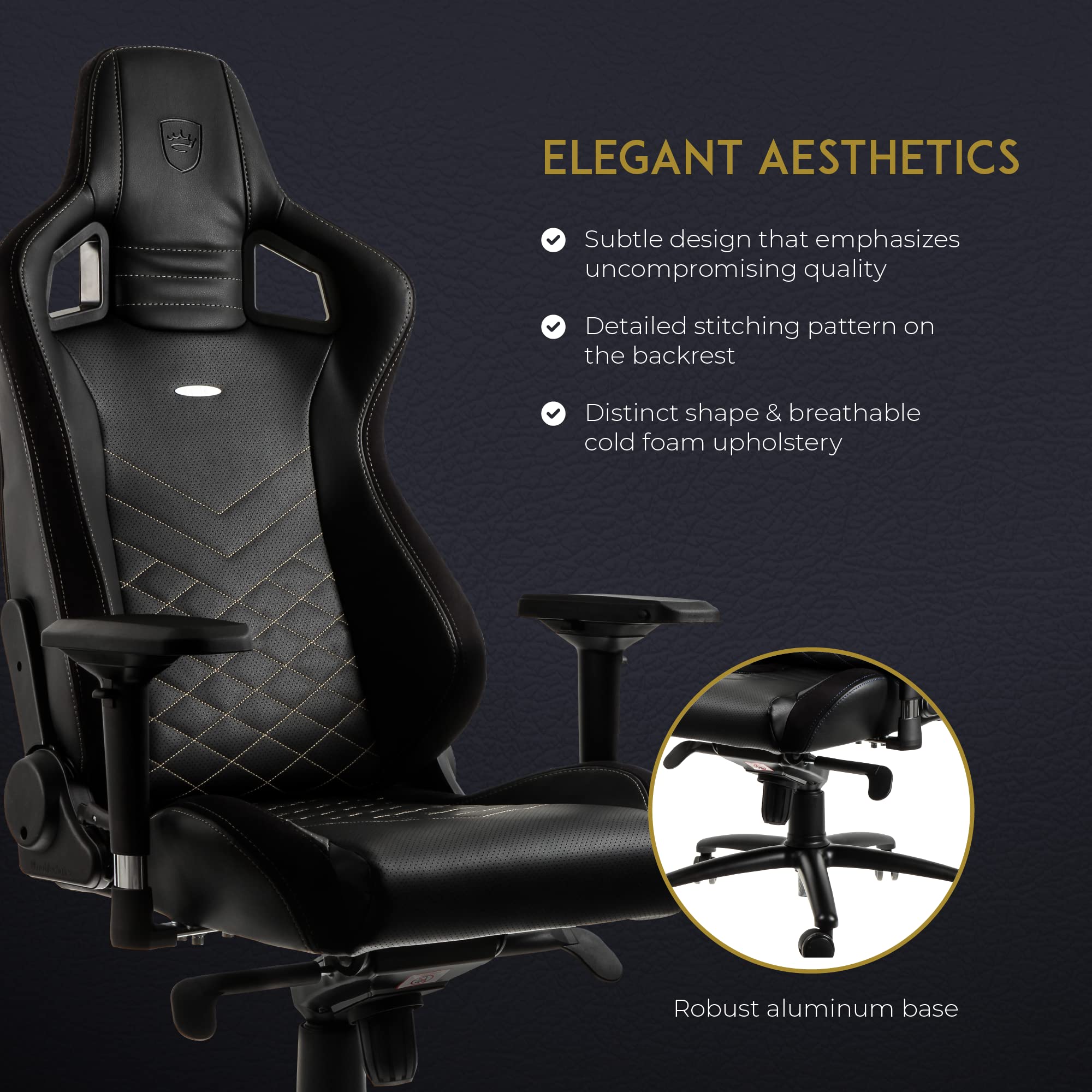 noblechairs Epic Chaise de Gaming - Chaise de Bureau - Cuir Synthétique PU - Noir/Or