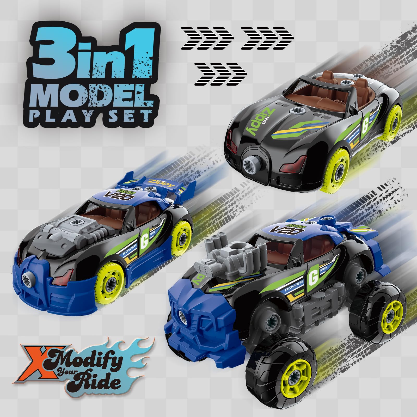 Pup Go Auto 3-in-1 Camion da Costruzione per Bambini di 3 4 5 6 Anni, 43 Pezzi con Trapano Elettrico, Giocattolo Camion da Costruzione, Costruisci la Tua Auto, Regalo Giochi Ideale per Ragazzi (Nero)
