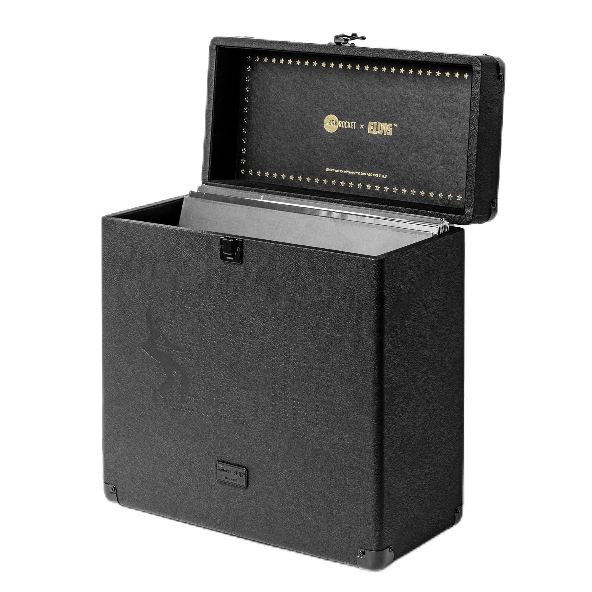 arkrocket x ELVIS Vintage Vinyl Record Storage and Carrying Case, Fits All Standard Records - 33 1/3, 45 and 78 RPM, Holds 30 Albums, Perfect for Your Treasured Collection (Elvis Black)