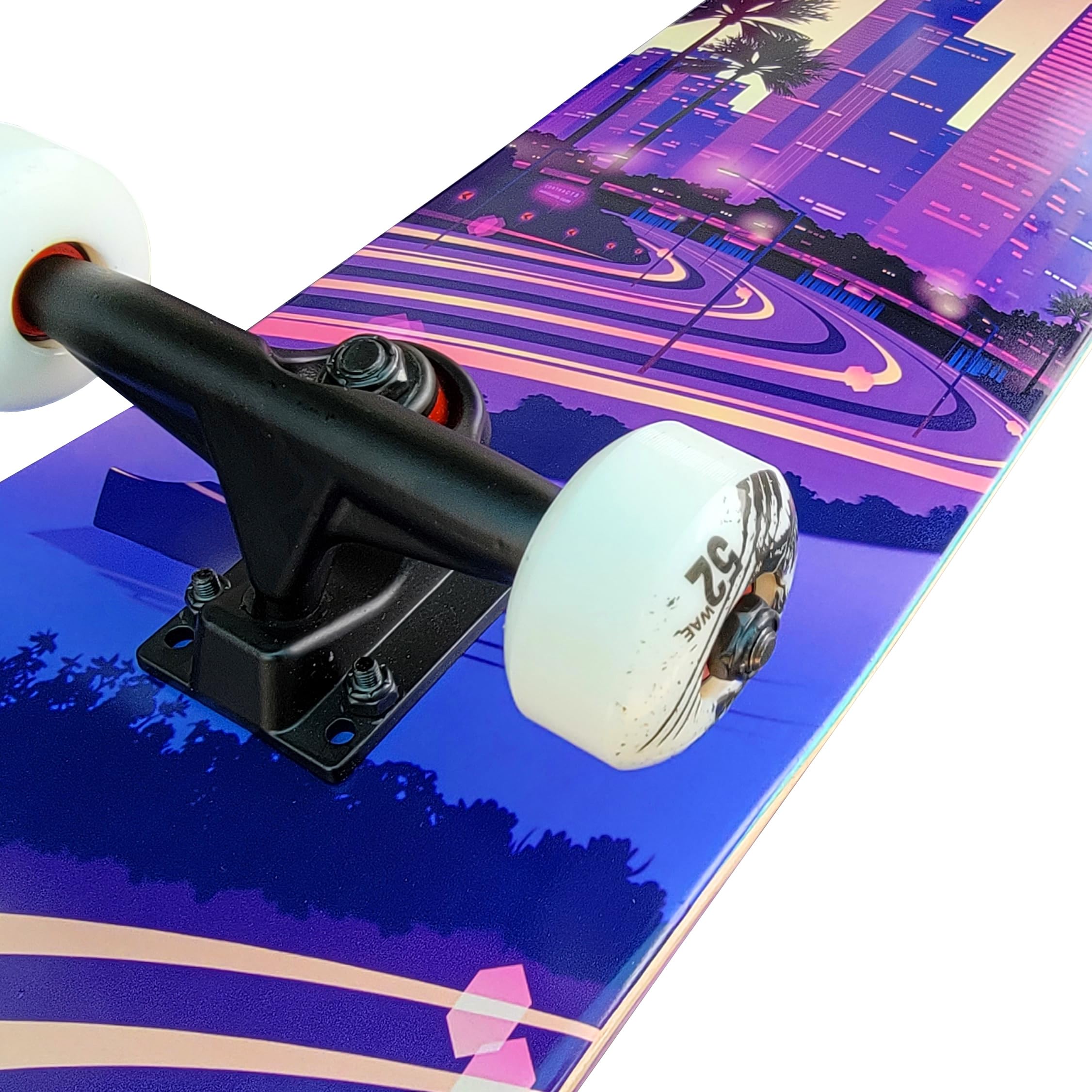 Komplett Skateboard Highway-City - für Kinder und Jugendliche - 7-lagiges Ahornholz Deck - Medium Concave Standard Popsicle Shape - für Anfänger, Profis, Mädchen & Jungs