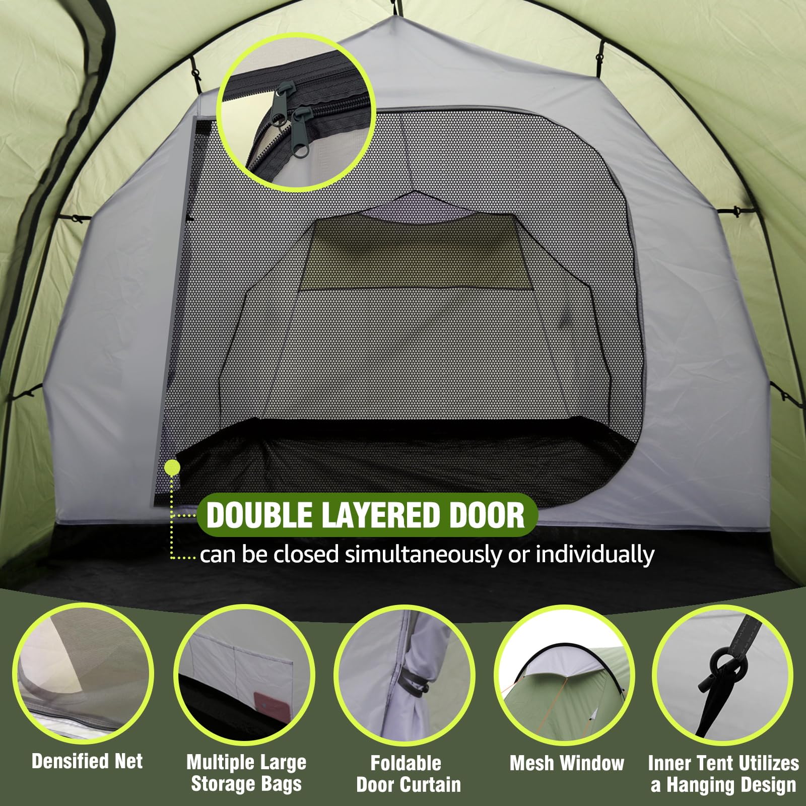 Chihee Camping Zelte Tunnelzelt 4 Personen Familienzelt mit 2 Türen Wetterfestes Zelt 4 Jahreszeiten Zelte mit abgeschirmter Veranda Raum Markise Include Rainfly Tragetasche für Reisen Outdoor Wandern