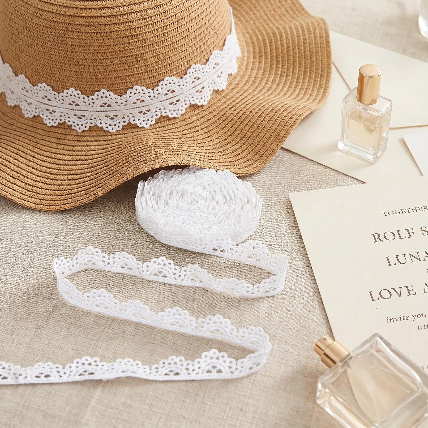 ElevateTech 5 Yards White Lace Ribbon Sewing Flower Lace Embroidery Scalloped Edge Laces Vintage Crocheted LaceRibbons Bridal Wedding Decorations for Crafts Sewing Wrapping Wedding Dress