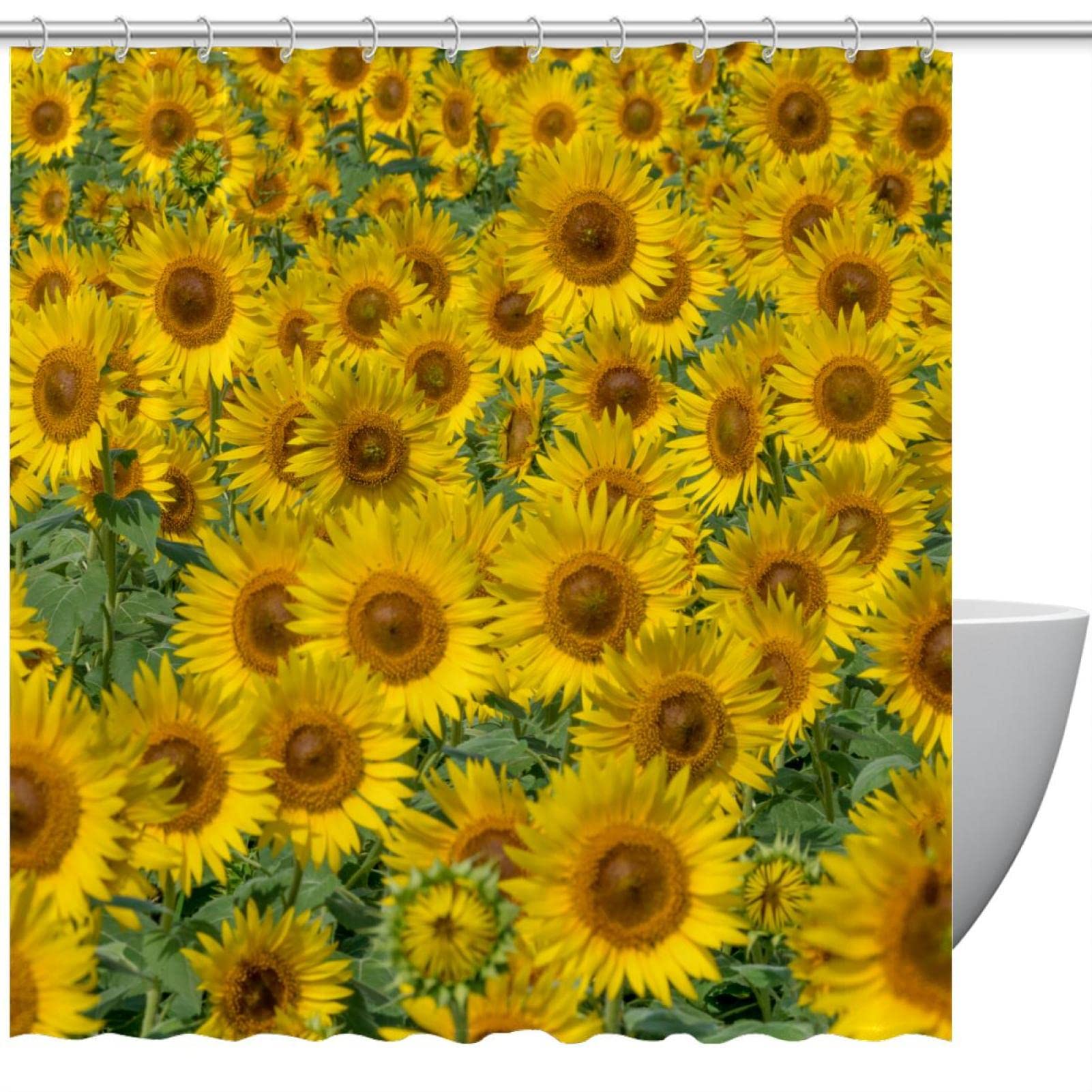 Tenda Da Doccia Girasole Rustica - Tessuto Impermeabile Lavabile, Con