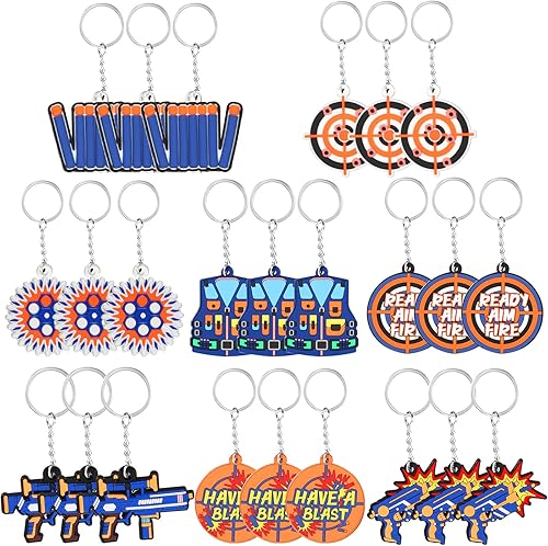 GFBIND 24 llaveros de silicona para decoración de cumpleaños de niños con temática de dardos, regalos de fiesta de dardos suaves, 8 estilos