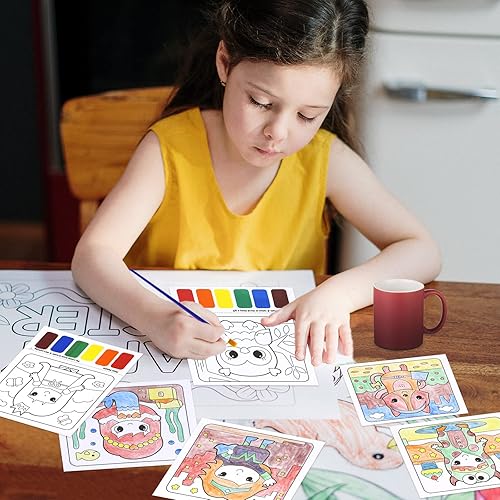 Miniatura 5 de VKPI Libros de actividades para colorear al agua, libros de pintura de acuarela para niños, 18 hojas de dibujo sin desorden, con 3 pinceles de