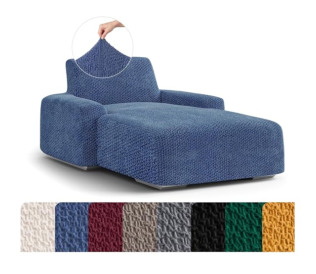 Mamma Mia Covers PAULATO BY GA.I.CO. Chaise Lounge Cover Lounge Chair Sofa Slipcover- Soft Polyester Fabric Slipcovers - 1-Piece Form Fit Stretch Furniture Slipcover - Velvet Collection - Blue (Chaise Lounge)
