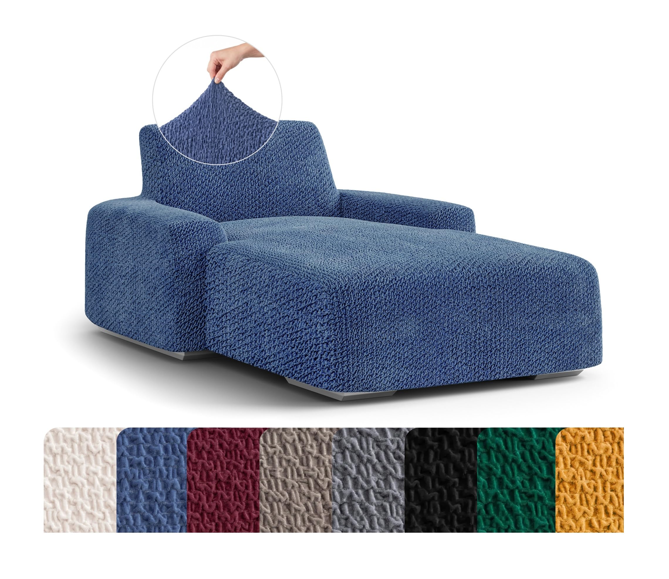 Mamma Mia Covers PAULATO BY GA.I.CO. Chaise Lounge Cover Lounge Chair Sofa Slipcover- Soft Polyester Fabric Slipcovers - 1-Piece Form Fit Stretch Furniture Slipcover - Velvet Collection - Blue (Chaise Lounge)