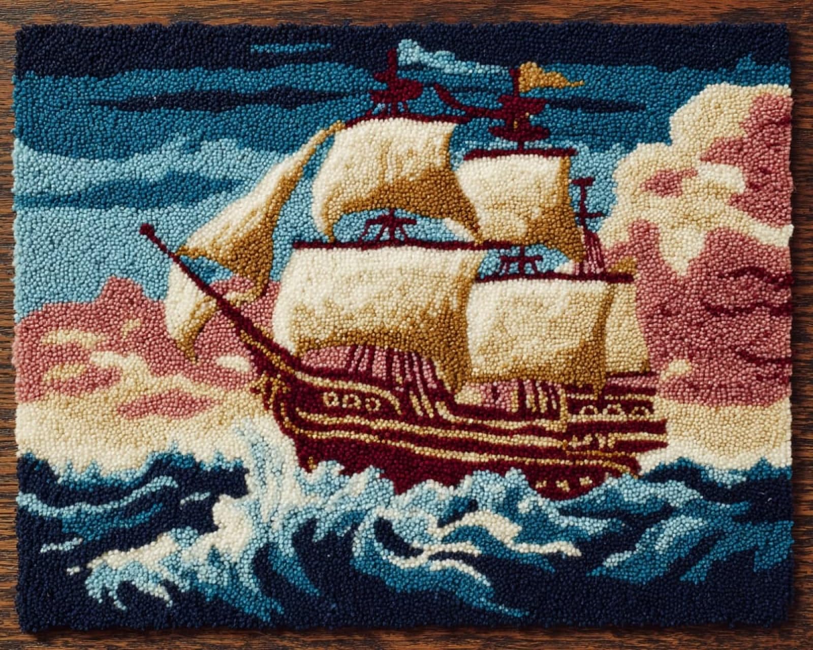 Wallphantom Latch Hook Rug Kits for Adults,Ships at sea,Rug Making Kits Embroidery DIY Crochet Yarn for Beginners,Kids Craft Creative Gift,80x160cm