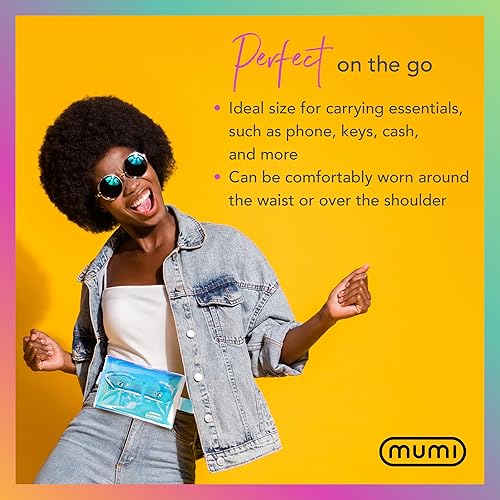 Miniatura 3 de MUMI Riñonera holográfica Cangurera iridiscente de plástico PVC transparente, 8 x 6 pulgadas, Claro, Holográfico