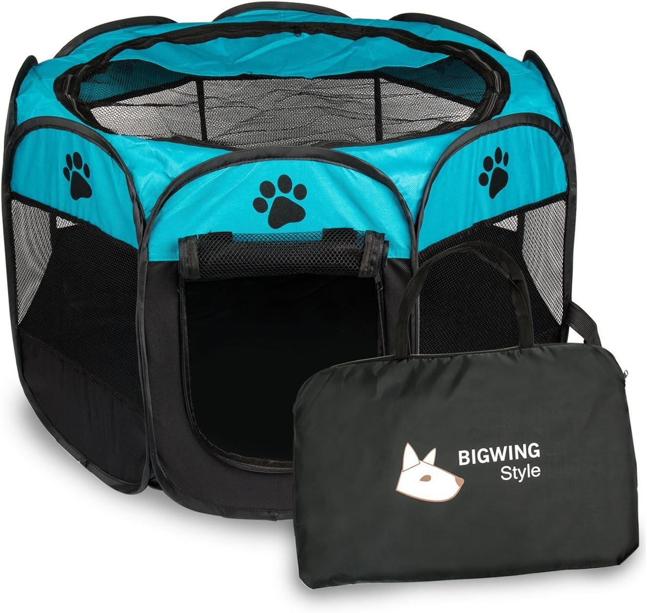 Pet Play Pen Portable Foldable Puppy Dog Pet Cat Rabbit Guinea Pig Fabric Playpen Crate Cage Kennel Tent (L, Blue)