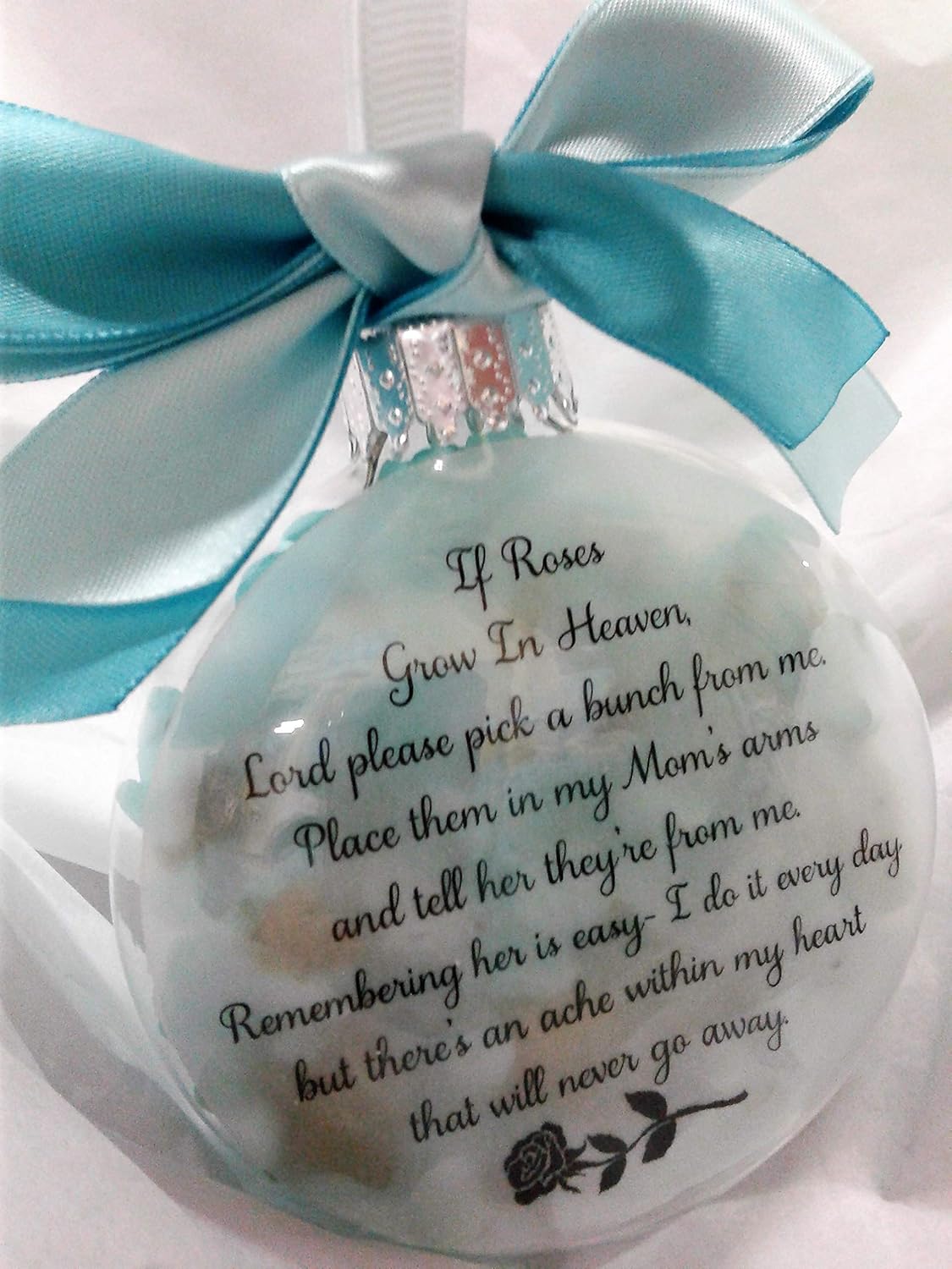Mom Memorial Christmas Ornament Loss of Mother with Light Aqua Roses