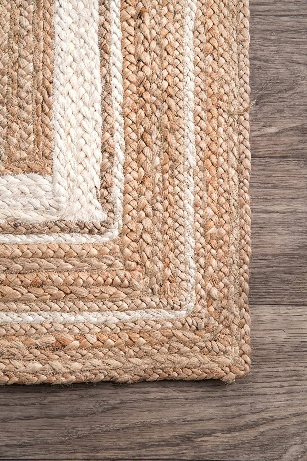 Tapis de Couloir en Jute Beige et Blanc ligné Fait à la Main (60 x 360 cm)