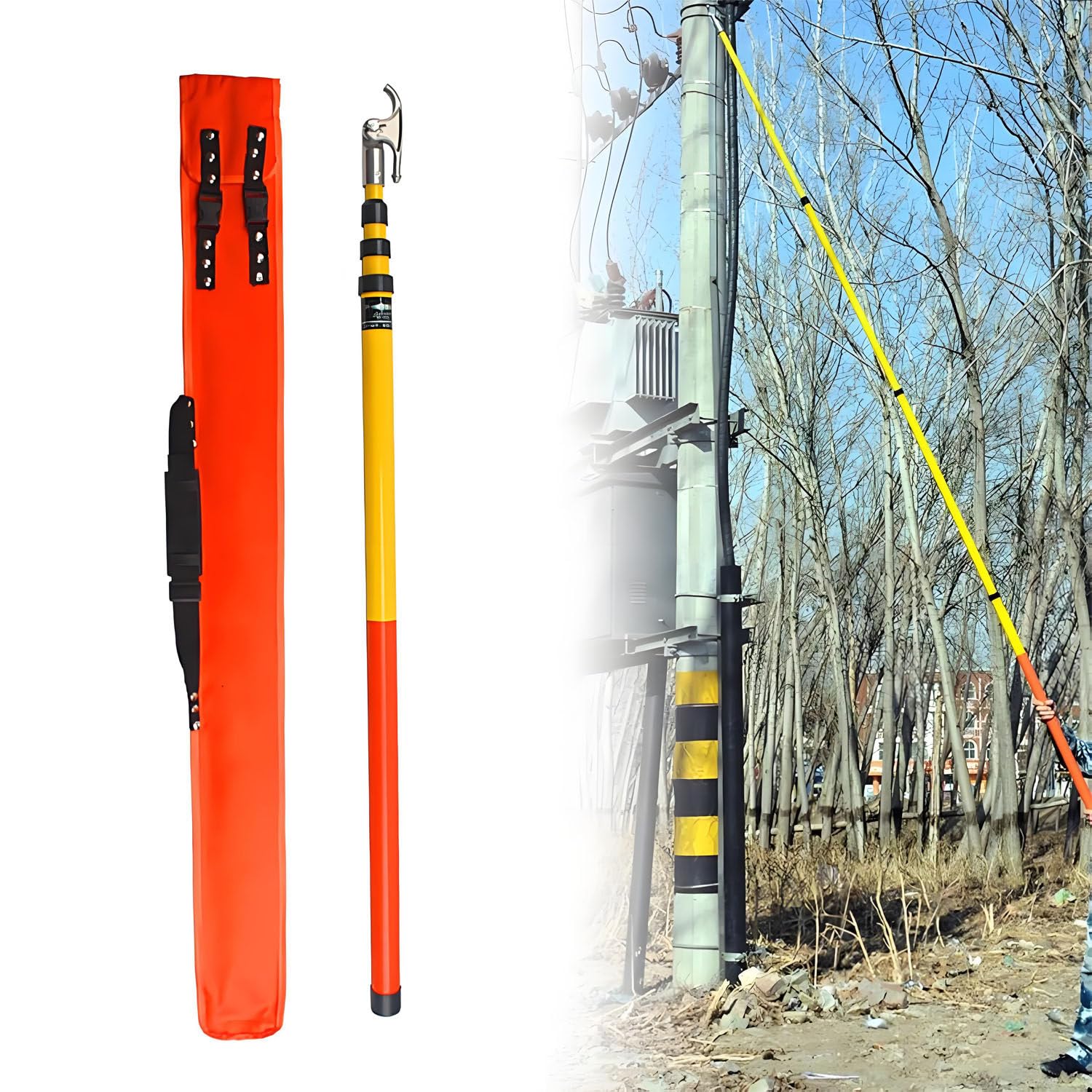 Extendable Hot Stick, Insulated Fiberglass Rescue Pole 8m/26.2ft/4section