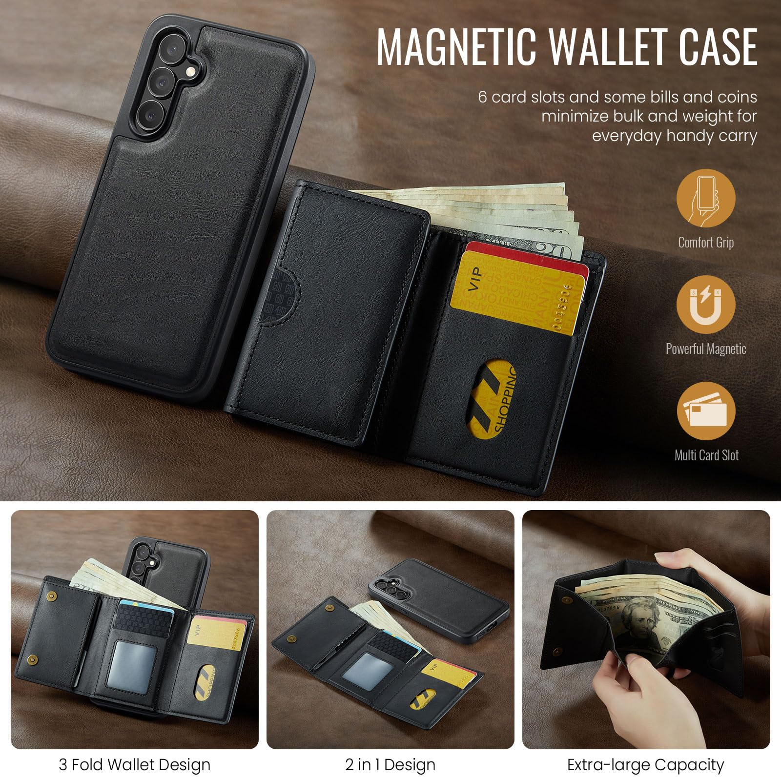 Asuwish Funda de teléfono para Samsung Galaxy S25 5G, tipo cartera, magnética, desmontable, con carga inalámbrica y bloqueo RFID, tarjetero de crédito, soporte abatible, resistente S 25 25S G5,