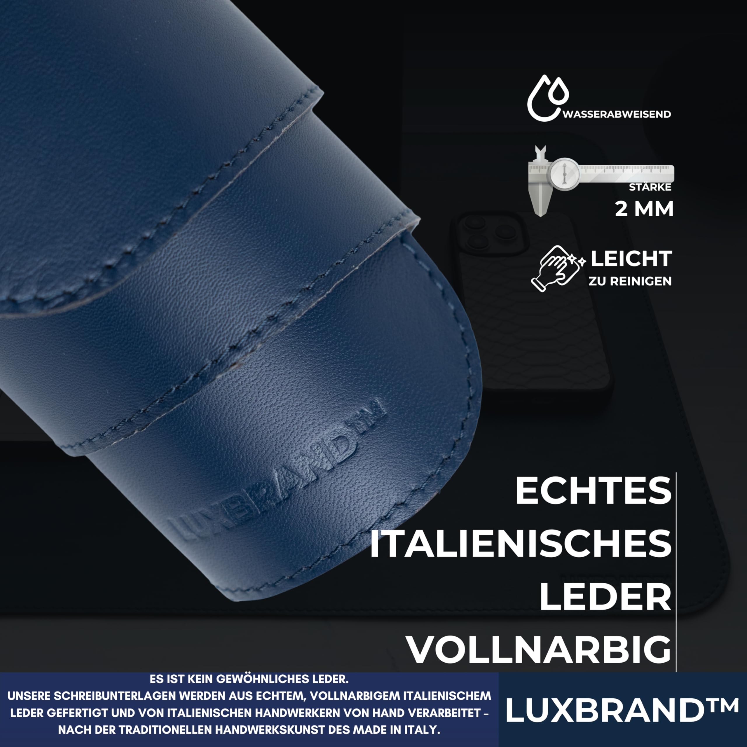 Schreibtischunterlage aus Echtem Leder - 2-teiliges Set XXL Mit Mauspad, Tastatur- und Mausunterlage, PC, Made in Italy (Blau)
