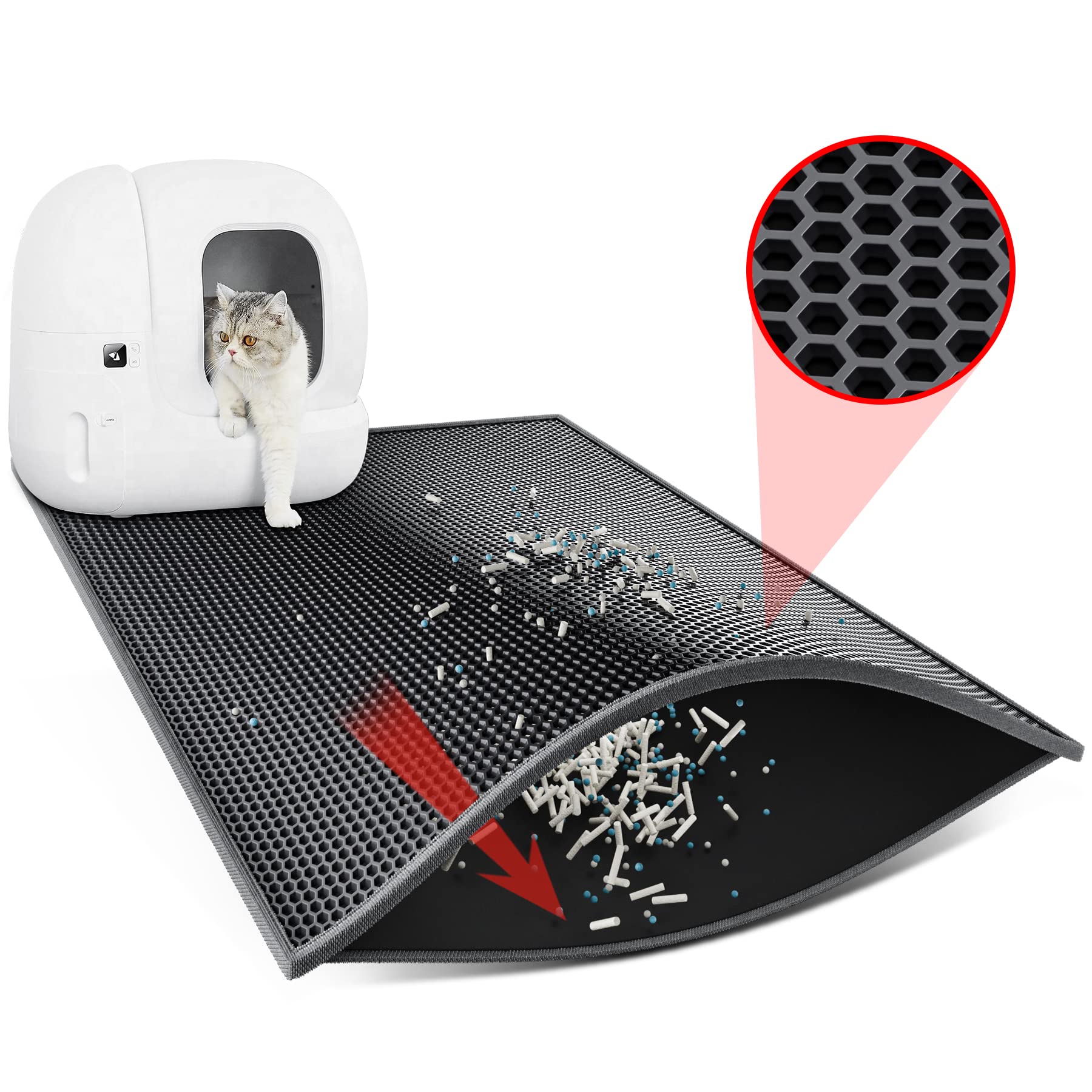Photo 1 of Waretary Cat Litter Mat, Cat Litter Box Mat, 30" X 24" Inch Honeycomb Double Scatter Control Layer Mat for Kitty, Urine & Waterproof, Washable, Easy Clean Black 30"x 24"-1pack