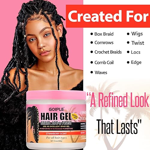 Miniatura 4 de Gel trenzado de gran capacidad de 16 onzas, bueno para torsión, rastros, trenzas, bordes sin escamas, gel de trenzado de alto brillo y control de