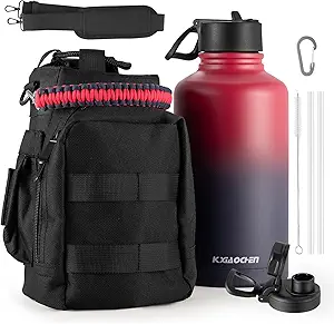 KXIAOCHEN Insulated Water Bottle, Stainless Steel Water Bottle, 2 Lids (Straw and Handle Lid),Wide Mouth Metal Water Bottles Keep Hot and Cold, Double Walled, Thermo Mug, Metal Canteen
