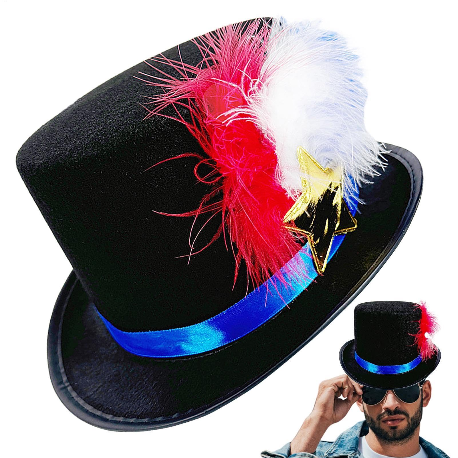 Red White And Blue Hat - Fourth Of July Star Hat With Feather | Funny Festive Headdress, Costume Accessory, Holiday Parade Prop For Independence Day