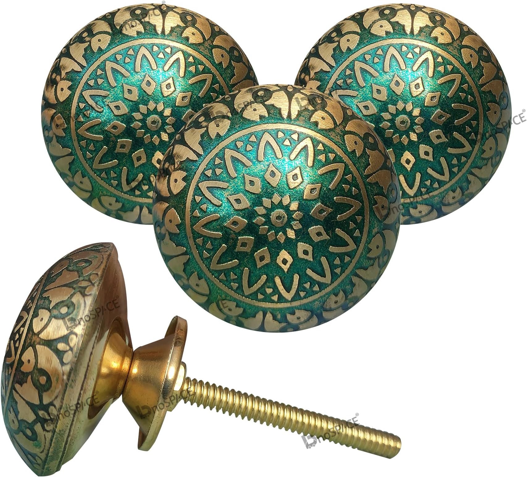 Green Brass Knobs for Cabinet Drawer, Wardrobes & Kitchen Cupboards Pack of 4