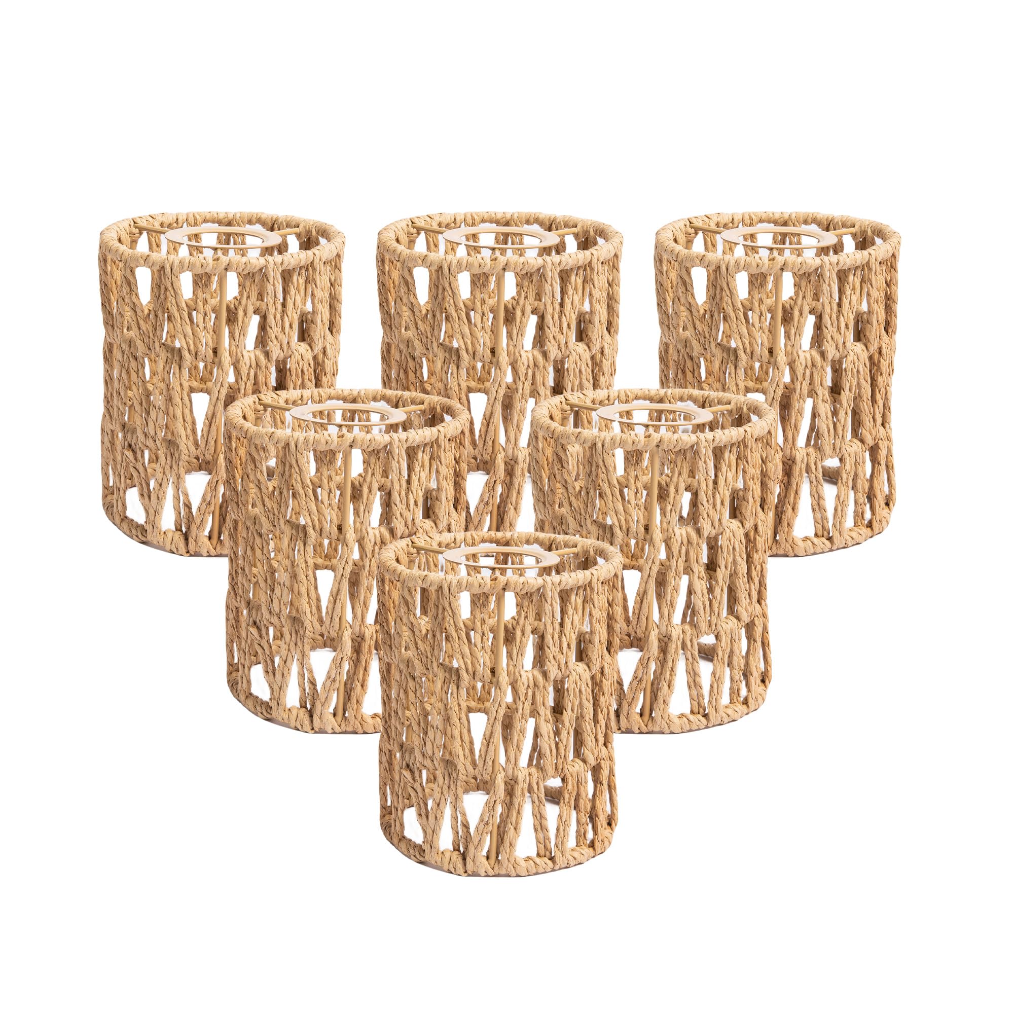Defined Deco 6 Pack Rattan Lamp Shade,5x5x6Inch Chandelier Shades,Boho Small Lamp Shades Replacement,Cylinder Woven Lampshade for Floor Lamps,Table Lamp,Pendant Light,Wall Sconces Light Fixture