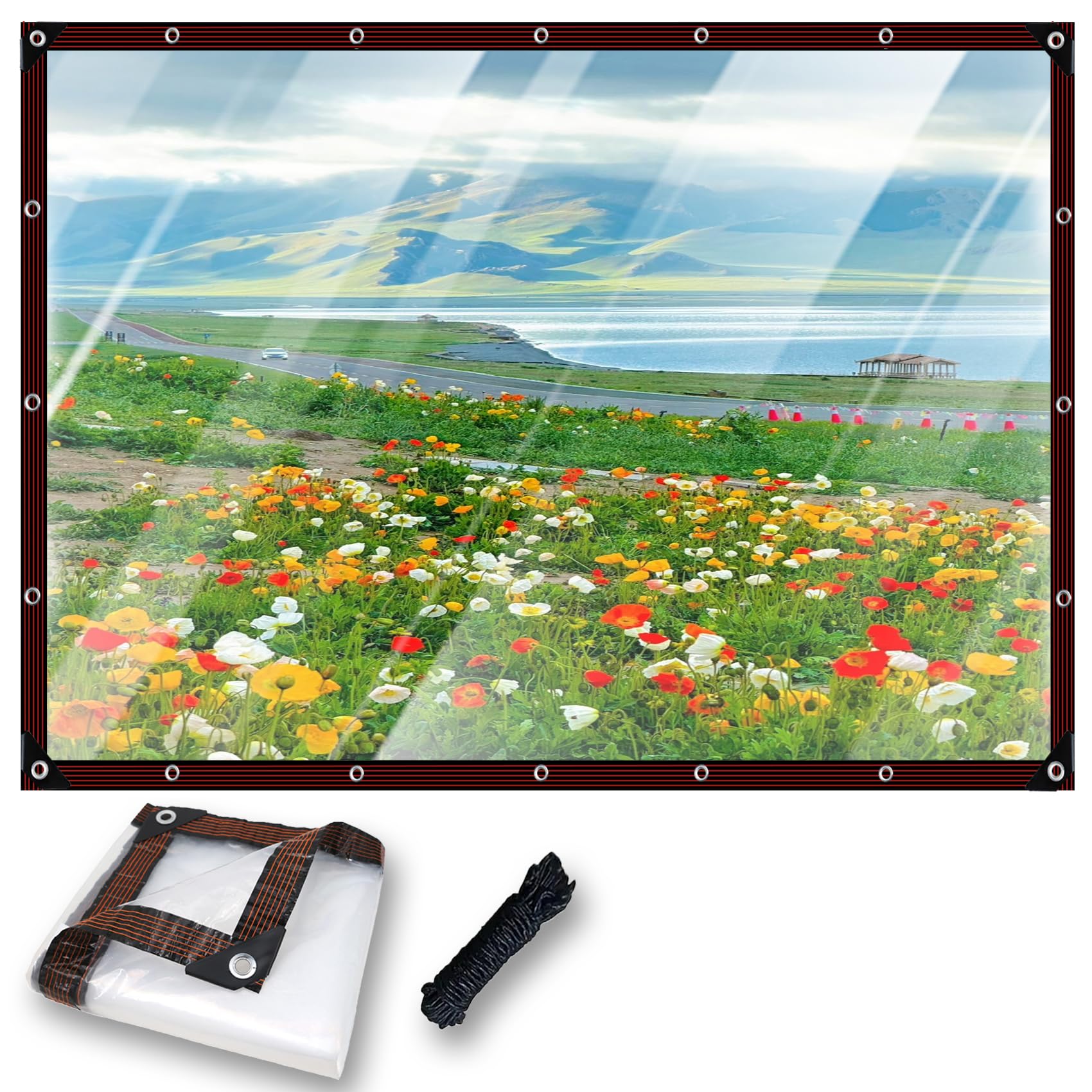 Lona transparente exterior impermeable 175x375 multiusos de PVC resistente con ojales