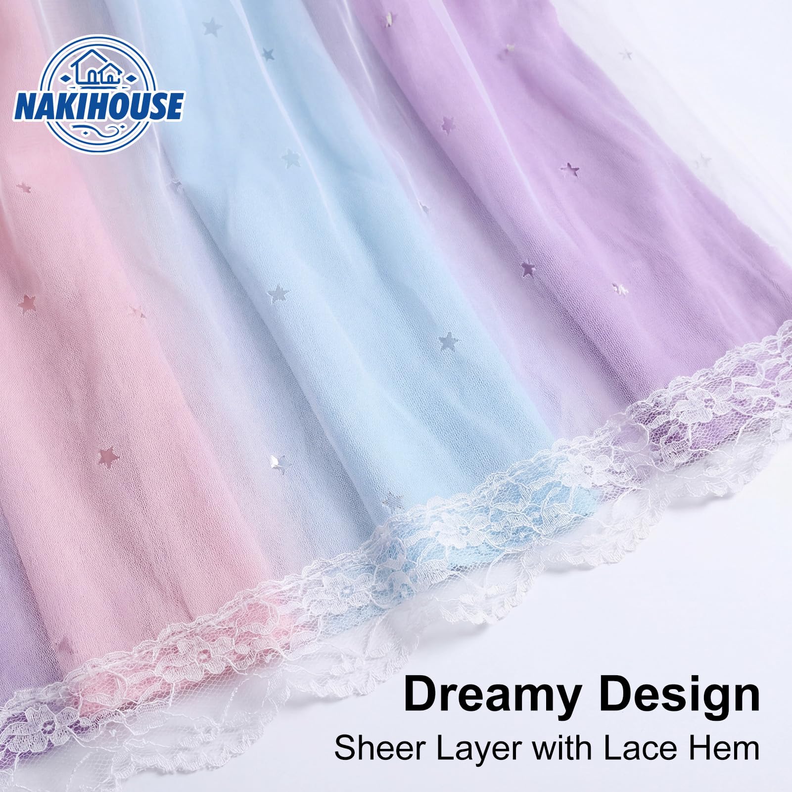 Rideaux occultants avec tulle transparent pour chambre d'enfant | Lot de 2 rideaux occultants à isolation thermique lavables en machine - 132 x 137 cm - Rose bleu violet