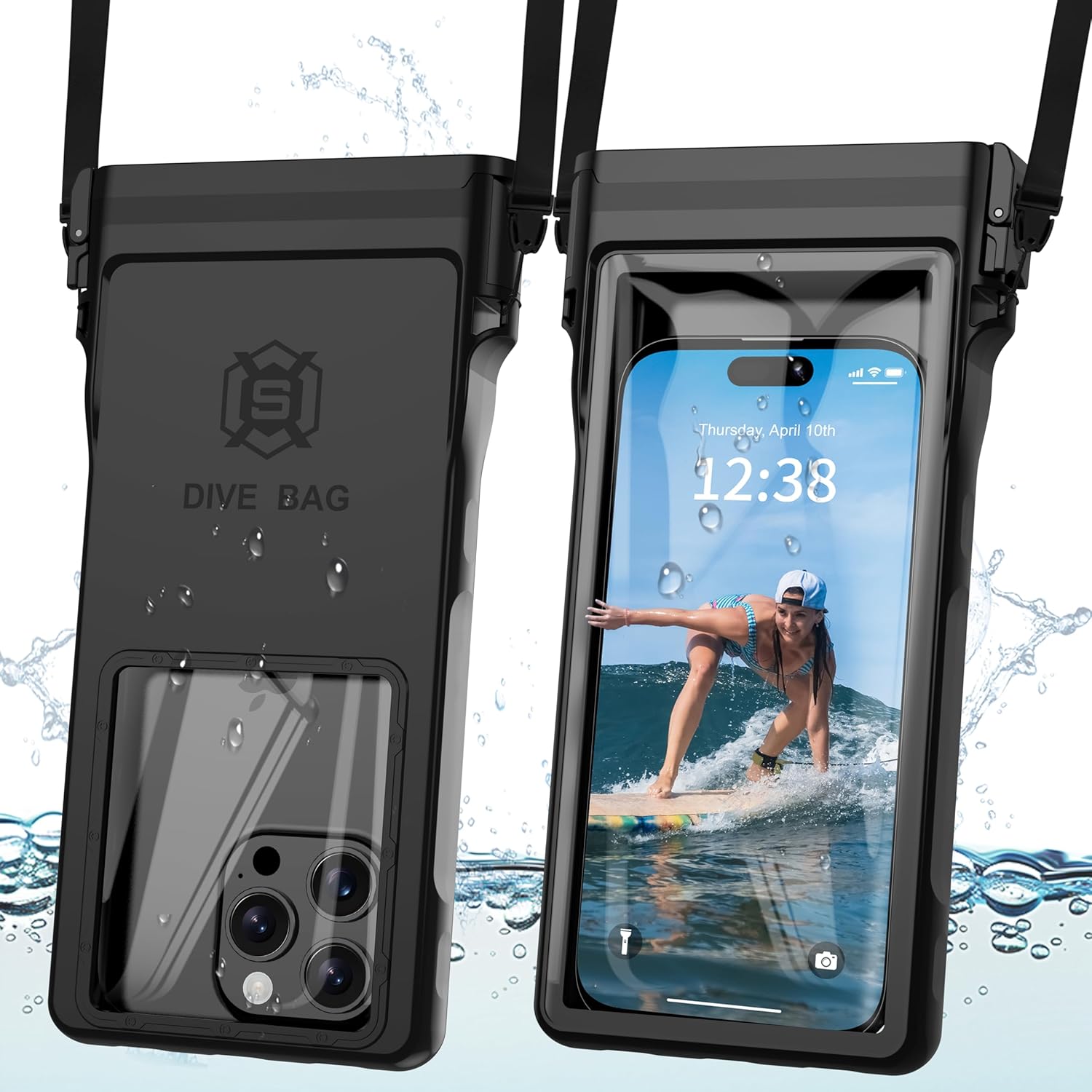 GOLDJU Waterproof Phone Case, Underwater Diving Phone Case for Snorkeling,IPX8 Waterproof Phone Pouch with Lanyard for Apple iPhone,Samsung,and up to 7.0″,Beach Cruise Ship Travel Essentials – Black