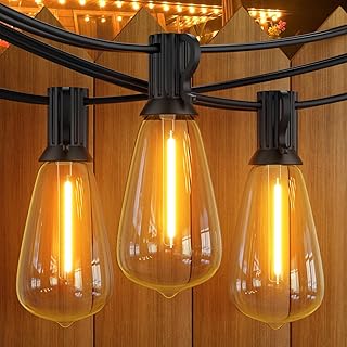 120FT Outdoor String Lights, Waterproof Patio Lights with 64 Dimmable Hanging Lights Globe ST38 Bulbs, 2700k Shatterproof Connectable for Backyard Gazebo Porch Garden Outside Decor