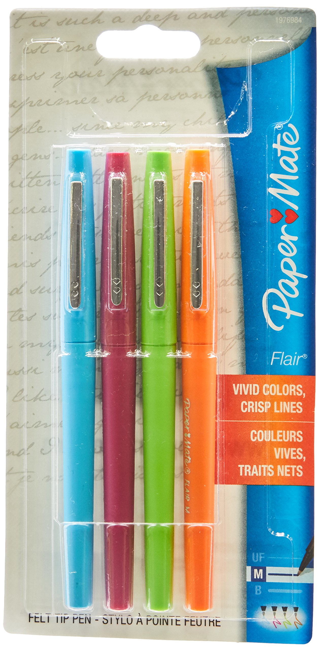 Paper Mate Flair, Porous Point, Felt Tip Stick Pens, Medium Point, Assorted Colors, 4 Pack