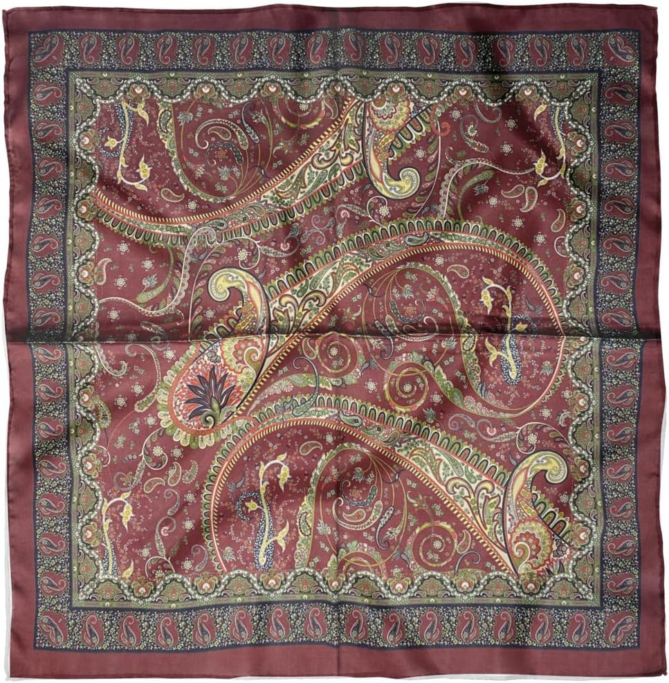 Ethnic Pattern Bandana Scarf 20x20 in Satin Lightweight Fashionable Head Neck Hair Accessory for Women - Burgundy