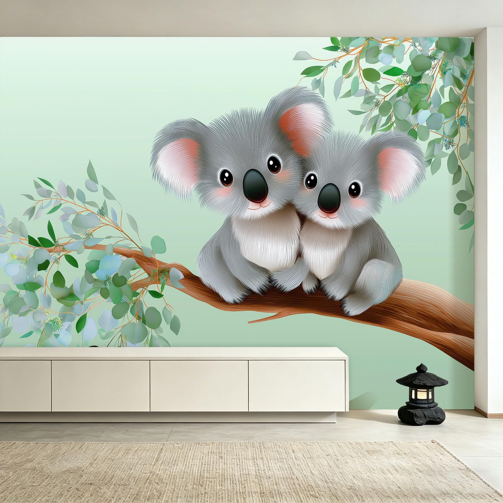 Mural de pared con diseño de rama de koala, póster decorativo para pared, diseño de mascotas lindas, arte de naturaleza, papel pintado fotográfico para sala de estar o dormitorio, 200 x 140 cm (ancho