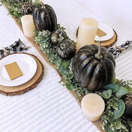 Vista 101 de Winlyn 7 calabazas artificiales verdes surtidas, calabazas de cosecha de color verde oscuro, calabazas decorativas de espuma para granja, otoño