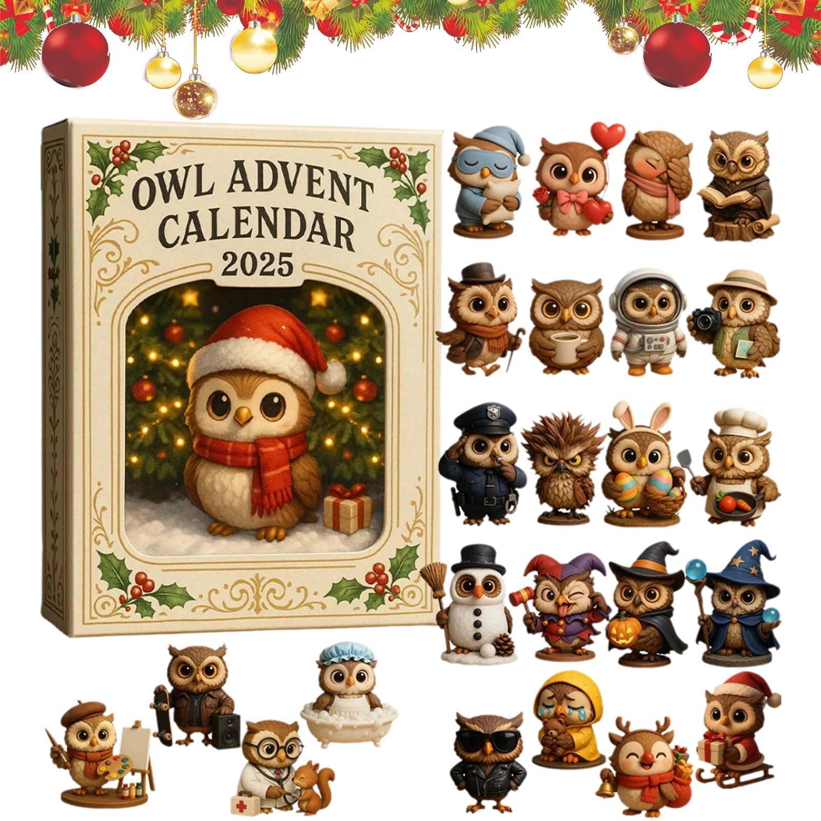 Calendario de Adviento de Búho 2025 con 24 Mini Figuras para Coleccionistas y Amantes de Búhos