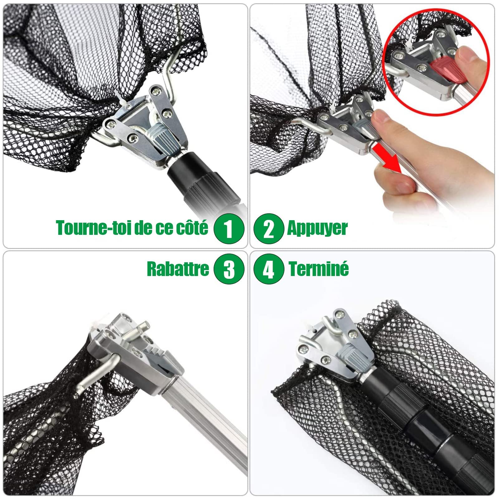 Épuisette de Pêche Pliable,190cm Long Manche Téléscopique,Poteau en Alliage d'Aluminium 4 Section/Filet Nylon Triangulaire,Extensible de 37 à 68 Pouces,pour Carpe Truite Crevette Etang Bassin Poisson